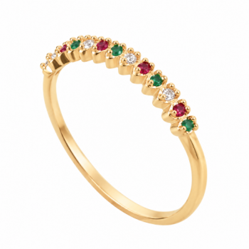 Anel gotinha zirconia verde, vermelha e cristal. 141179