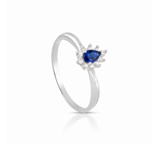 Anel gota azul safira 9mm, zirconia cristal em volta. 3435562