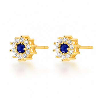 Brinco flor quepquena miolo zirconia azul e cristal em volta. 8mm. 1530232 Brinco flor quepquena miolo zirconia azul e cristal em volta. 8mm. 1530232
