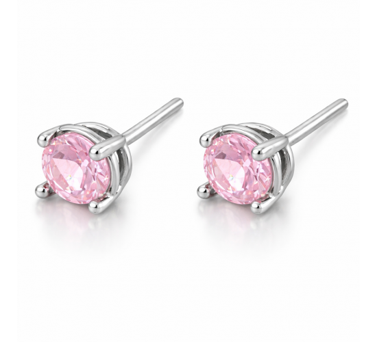 Brinco segundo furo redondo zirconia rosa 5mm, prata. 350064