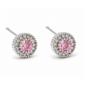 Brinco chuveiro redondo microgrifas pedra maior rosa claro com zirconia cristal em volta. 7.5mm, prata. 351428 Brinco chuveiro redondo microgrifas pedra maior rosa claro com zirconia cristal em volta. 7.5mm, prata. 351428