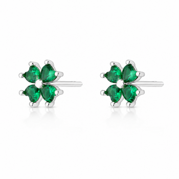 Brinco trevo verde esmeralda, Prata. 3535348