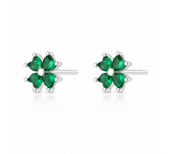 Brinco trevo verde esmeralda, Prata. 3535348