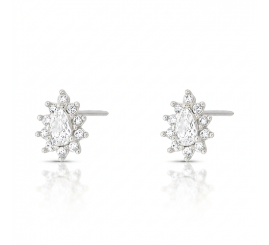 Brinco gota cristal 9mm, zirconia cristal em volta. 3535560