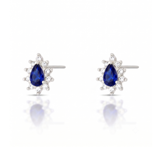 Brinco gota azul safira 9mm, zirconia cristal em volta. 3535562