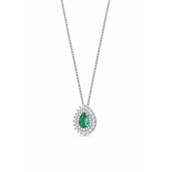 Colar gota verde paraiba, zirconia cristal em volta, 7x5mm, Prata. 360007 Colar gota verde paraiba, zirconia cristal em volta, 7x5mm, Prata. 360007