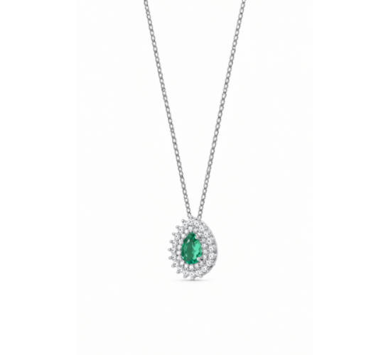 Colar gota verde paraiba, zirconia cristal em volta, 7x5mm, Prata. 360007