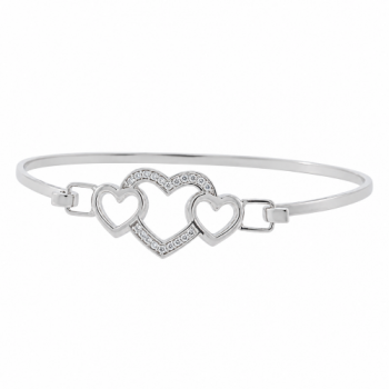 Bracelete coracao 3 coracoes, liso e zirconia cristal, Prata. 361247