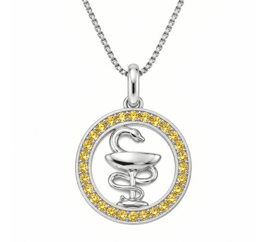 Colar profissao farmacia zirconia amarelo topazio, prata. 361643