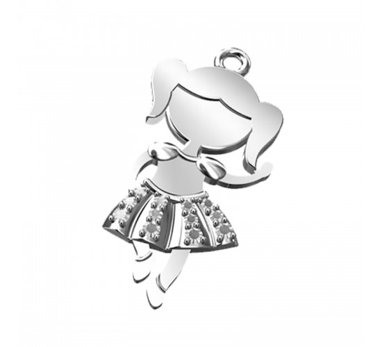 Pingente menina bailarina com saia zirconia cristal, Prata. 361175