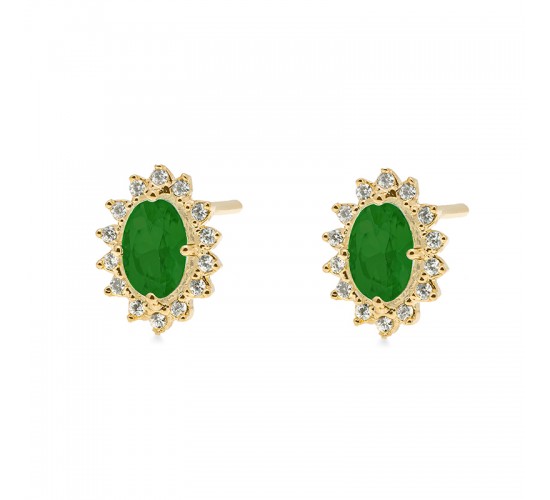 Brinco pedra maior oval verde esmeralda, zirconia cristal em volta. 10.5x8mm. 1530048