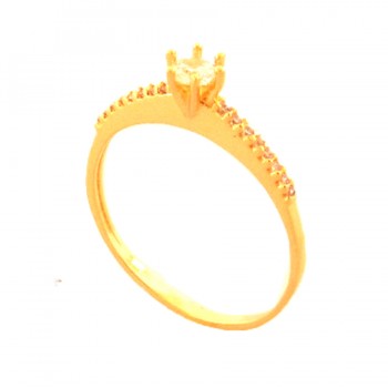Anel solitario 6 garras zirconia 3,5mm cristal laterais aro reto. 140014