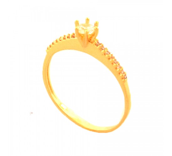 Anel solitario 6 garras zirconia 3,5mm cristal laterais aro reto. 140014