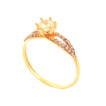 Anel solitario aro vazado zirconia 5mm cristal. 140015