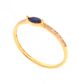 Anel solitario navete 6mm azul zirconia cristal nas laterais. 140033