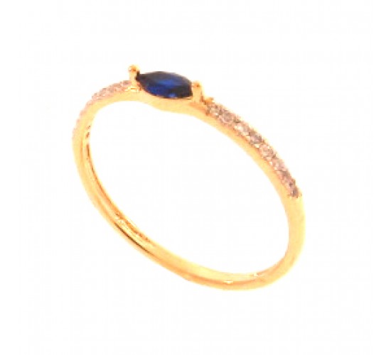 Anel solitario navete 6mm azul zirconia cristal nas laterais. 140033