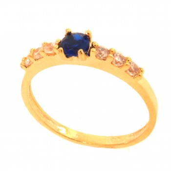 Anel solitario azul safira 4mm zirconia cristal 2mm nas laterais. 141336