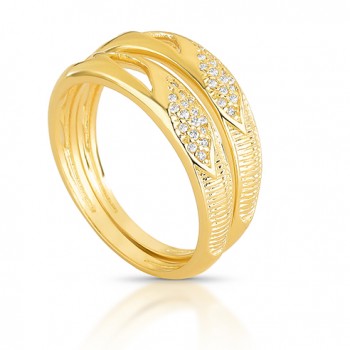 Anel aparador vazado riscado e zirconia cristal. 140431