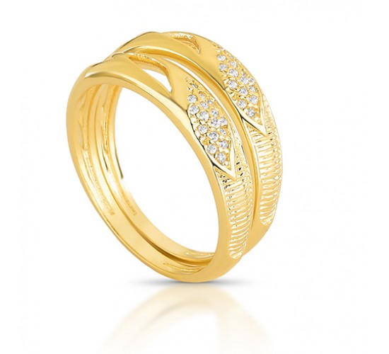 Anel aparador vazado riscado e zirconia cristal. 140431