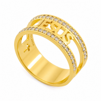 Anel escrito Jesus zirconia cristal nas laterais. 140648