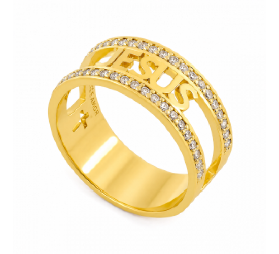 Anel escrito Jesus zirconia cristal nas laterais. 140648