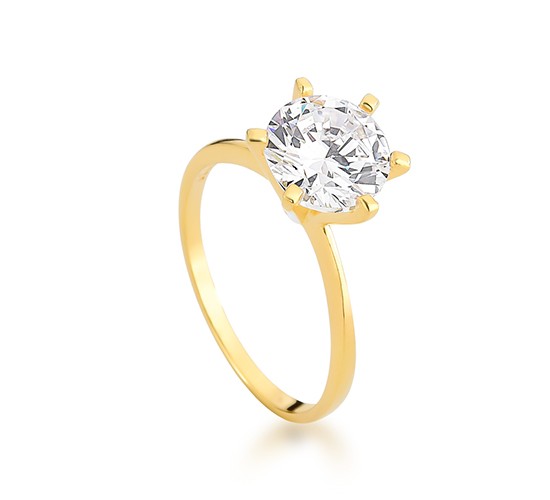 Anel solitario zirconia 8mm cristal. 140701