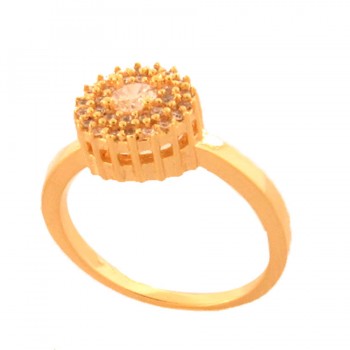Anel chuveiro redondo pedra maior cristal com zirconia cristal em volta. 140714
