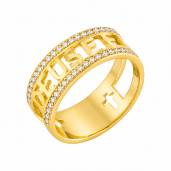 Anel Deus e Fiel com zirconia nas laterais. 140794