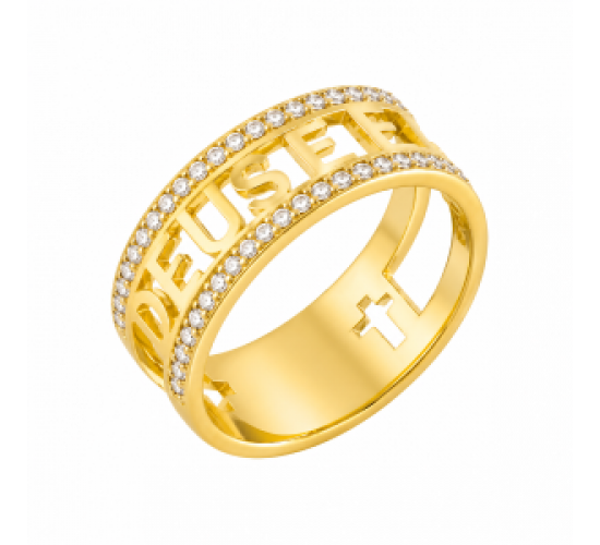 Anel Deus e Fiel com zirconia nas laterais. 140794