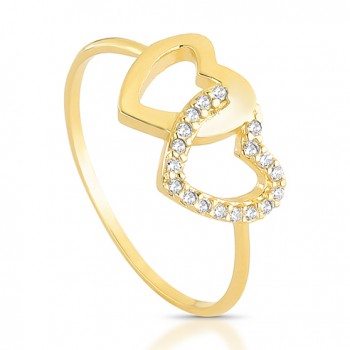 Anel fino com um coracao liso e um coracao zirconia cristal. 140975