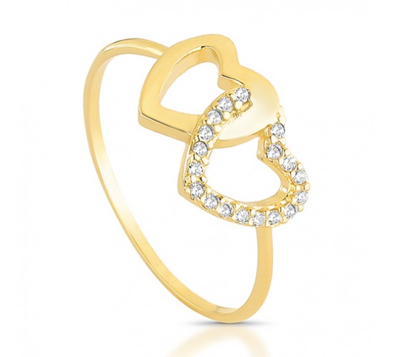Anel fino com um coracao liso e um coracao zirconia cristal. 140975