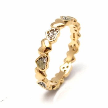 Anel fino intercalado coracoes liso e zirconia cristal. 141064