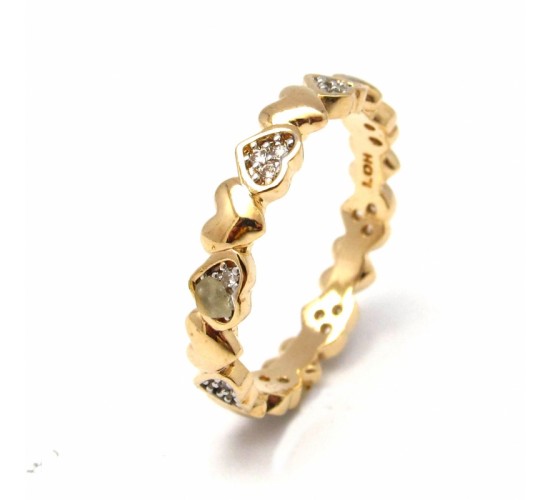 Anel fino intercalado coracoes liso e zirconia cristal. 141064