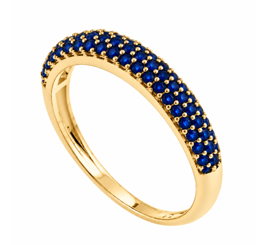 Anel meia alianca pave zirconia azul. 141115