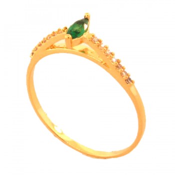 Anel solitario navete verde esmeralda 6mm zirconia cristal nas laterais. 141119