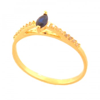 Anel solitario navete azul safira 6mm zirconia cristal nas laterais. 141120