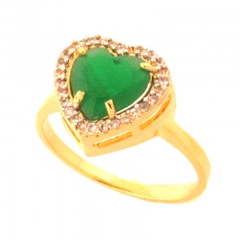Anel coracao pedra maior verde esmeralda com zirconia cristal em volta. 141151