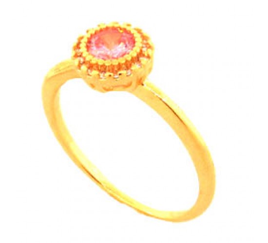 Anel chuveiro redondo pedra maior rosa claro com zirconia cristal em volta. 141181