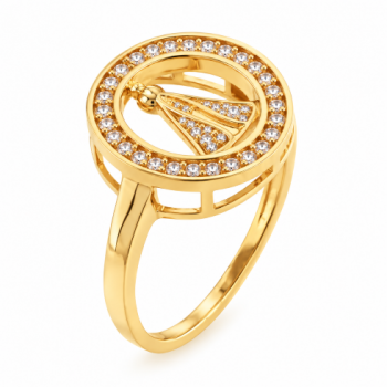 Anel aro oval zirconia cristal com Nossa Senhora Aparecida, manto zirconia cristal. 141213 Anel aro oval zirconia cristal com Nossa Senhora Aparecida, manto zirconia cristal. 141213