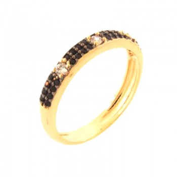 Anel meia alianca zirconia negra com 4 zirconias cristal. 141225