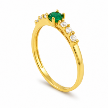 Anel solitario 4mm verde zirconia cristal 2mm nas laterais. 141337 Anel solitario 4mm verde zirconia cristal 2mm nas laterais. 141337