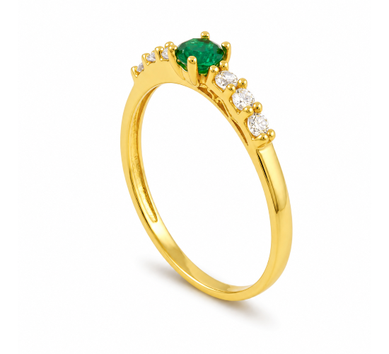 Anel solitario 4mm verde zirconia cristal 2mm nas laterais. 141337