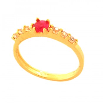 Anel solitario 4mm vermelho zirconia cristal 2mm nas laterais. 141338