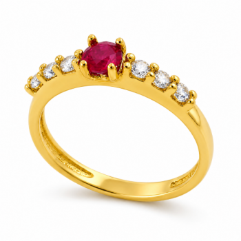Anel solitario 4mm vermelho zirconia cristal 2mm nas laterais. 141338 Anel solitario 4mm vermelho zirconia cristal 2mm nas laterais. 141338