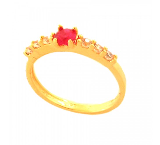 Anel solitario 4mm vermelho zirconia cristal 2mm nas laterais. 141338