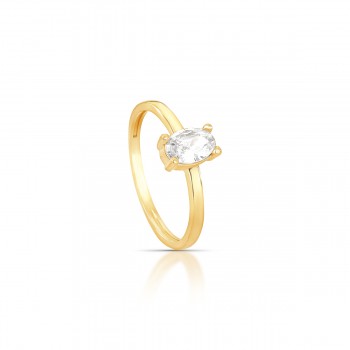 Anel solitario oval zirconia cristal. 141402