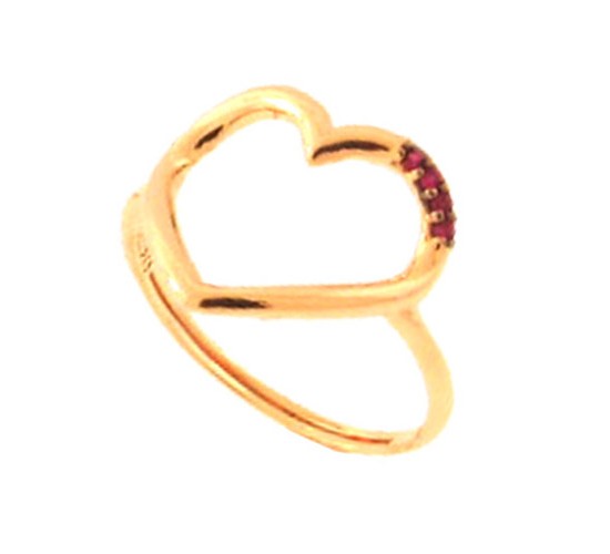 Anel coracao vazado liso com detalhe zirconia vermelha. 141419