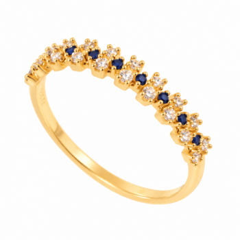 Anel meia alianca zirconia cristal e azul. 141445