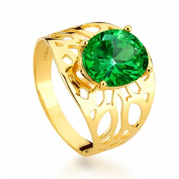 Anel rendando pedra oval maior verde esmeralda. 1414898