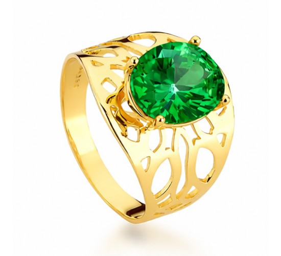 Anel rendando pedra oval maior verde esmeralda. 1414898